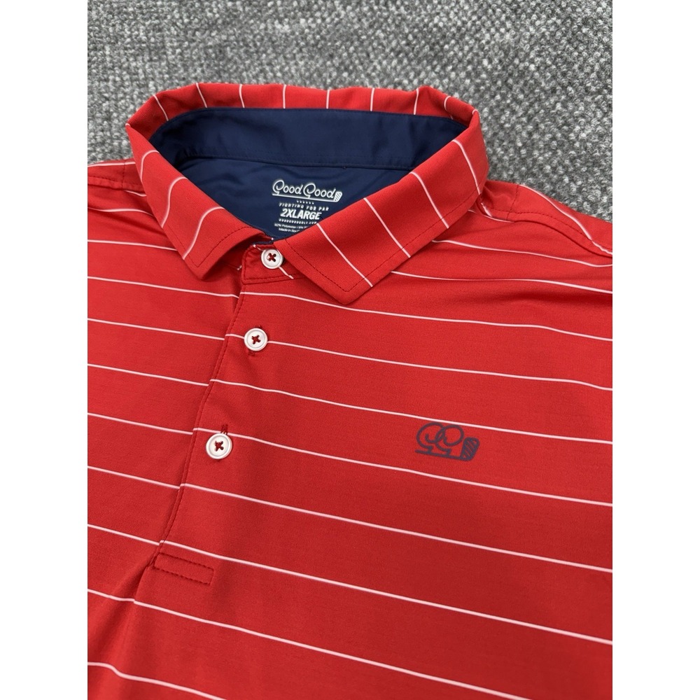 Good Good Golf Performance Polo Shirt Men's XXL (2XL) Red White Striped Stretch